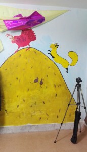 Book scene drawn by children on classroom wall - Read with Me in Zahedan - Jan 2016