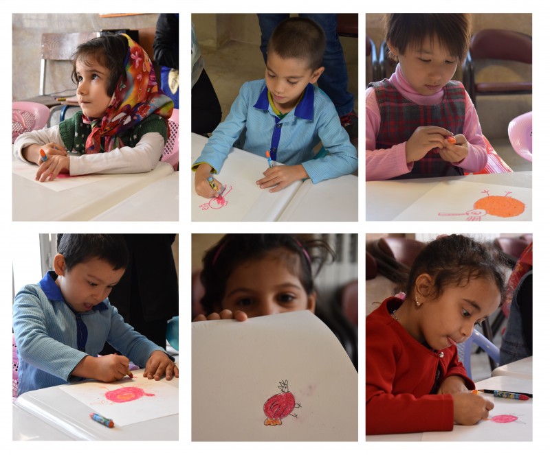 Children drawings in The Red Bird Workshop - Read with Me in Mahmoudabad, Isfahan - November 2016